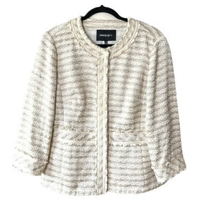 LAFAYETTE 148 New York Tweed Blazer Jacket Champagne & Tan Metallic Career, 14